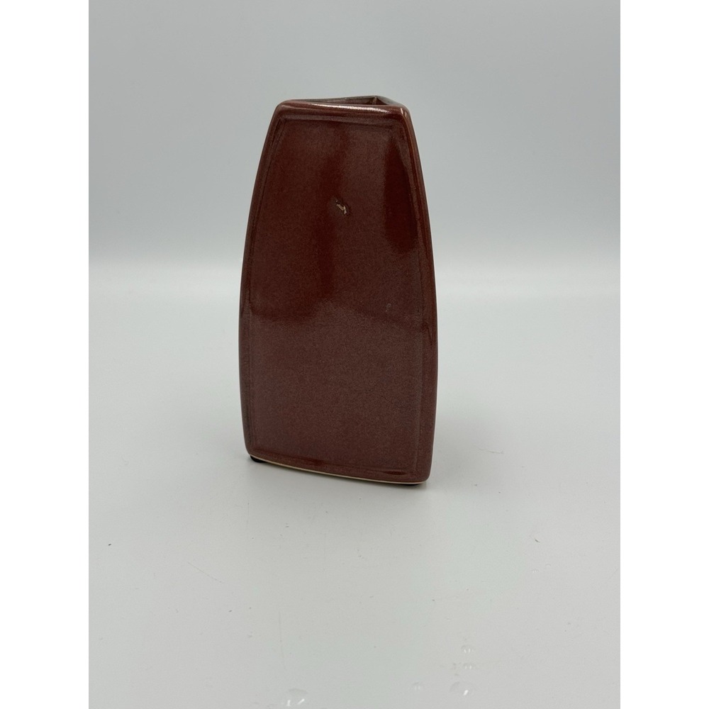Triangular Red Ceramic Art Vase Glossy Decorative 6 in Free‎ Standing